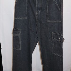 Dark blue flap pocket cargo pants SHEIN